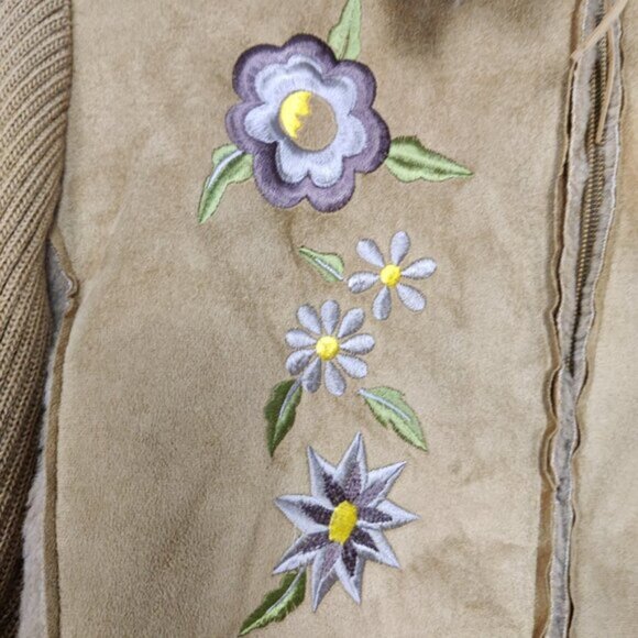 Dex Fresh Womens Jacket Size M Beige Floral Embroidery Knit Suede Y2K - Picture 4 of 5